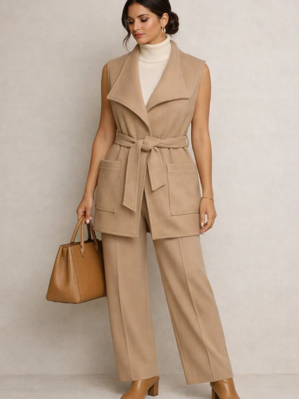 Shein Sleeveless Longer Length Jacket Blazer Vest Camel Color Size M